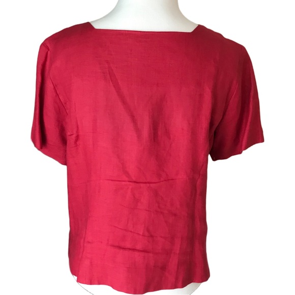 Vintage red linen square neck button down blouse - Picture 3 of 6